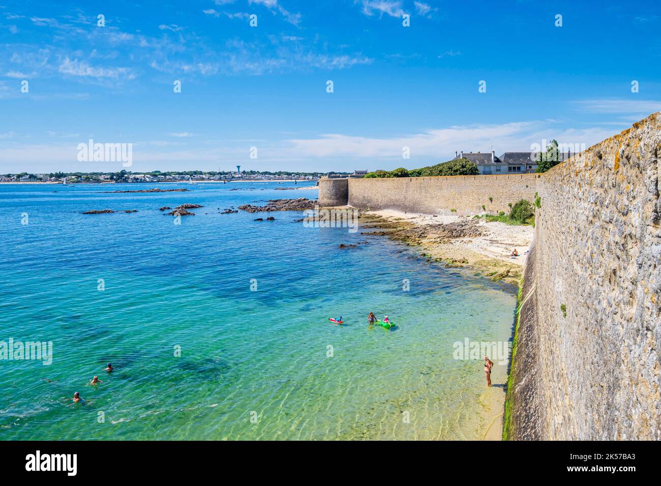 France, Morbihan, Port-Louis, beach at the foot of the ramparts of the ...