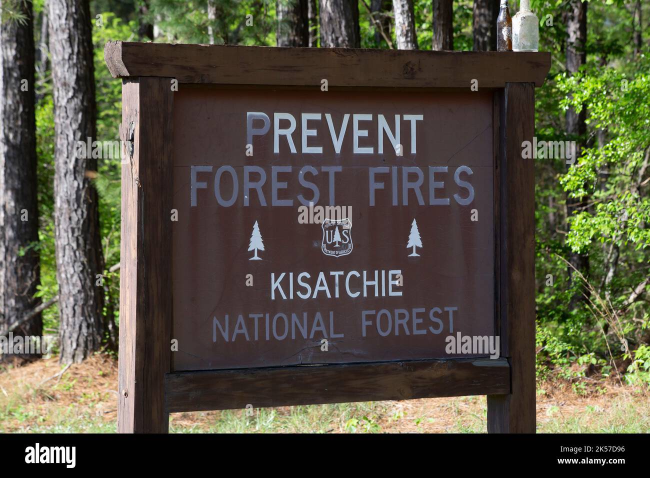 PREVENT FOREST FIRES SIGN, CATAHOULA RANGER DISTRICT OF THE KISATCHIE NATIONAL FOREST, LOUISIANA