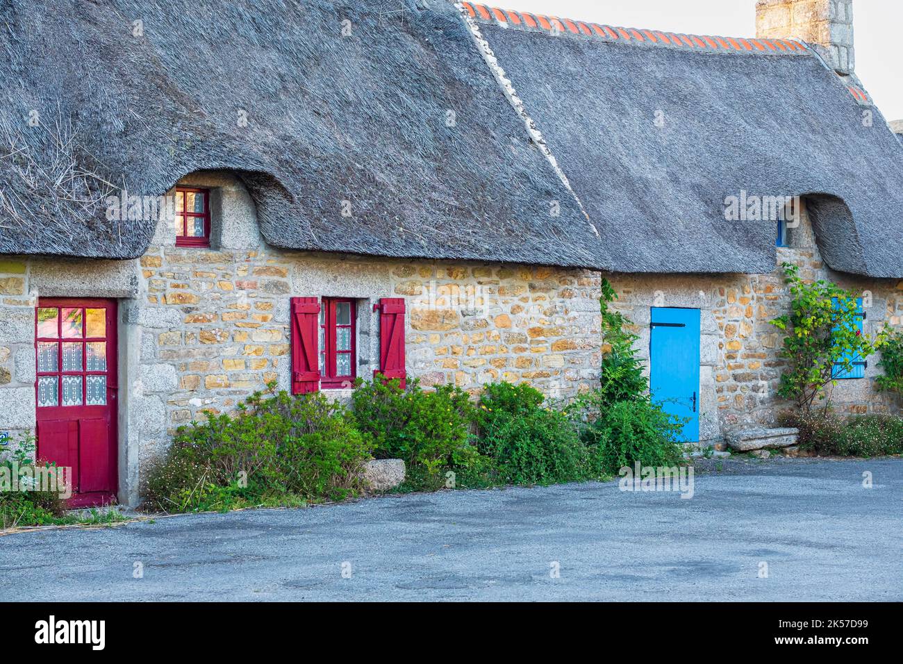 France, Finistere, Nevez, thatched cottage village of Kerascoët