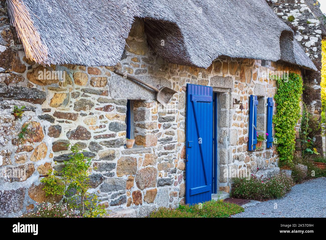France, Finistere, Nevez, thatched cottage village of Kerascoët