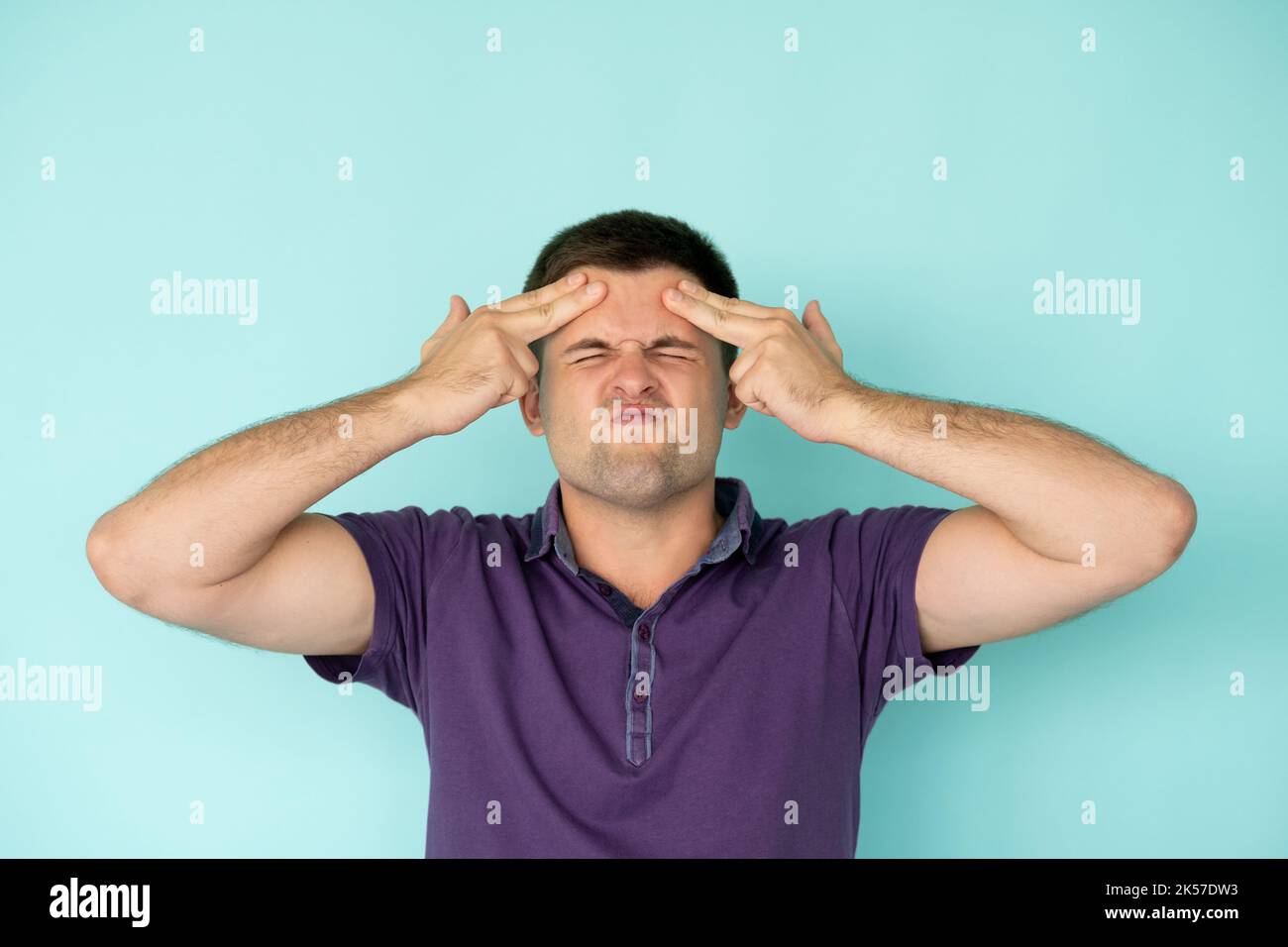 shocked man ridiculous face playing fool clueless Stock Photo