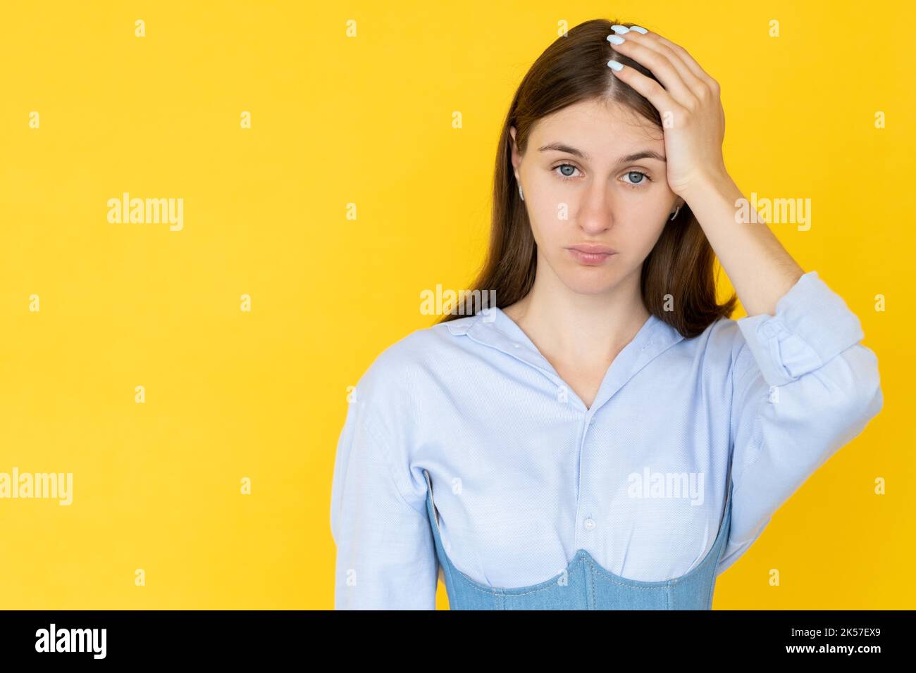 ridiculous situation confused woman disbelief Stock Photo