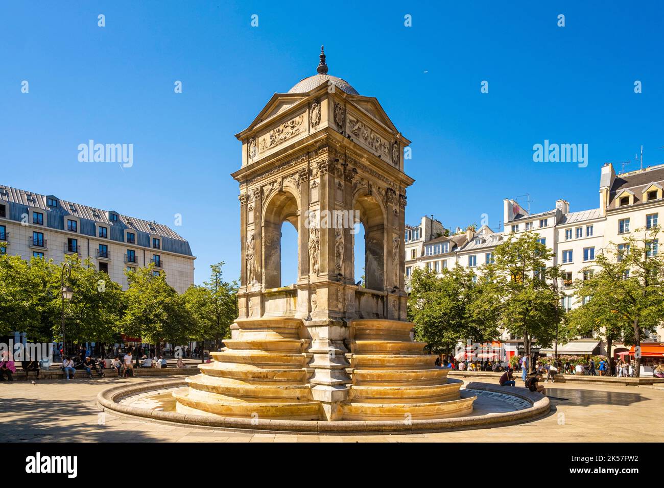 France, Paris, Chatelet district, place Joachim du Bellay, the Fountain of the Innocents Stock Photo