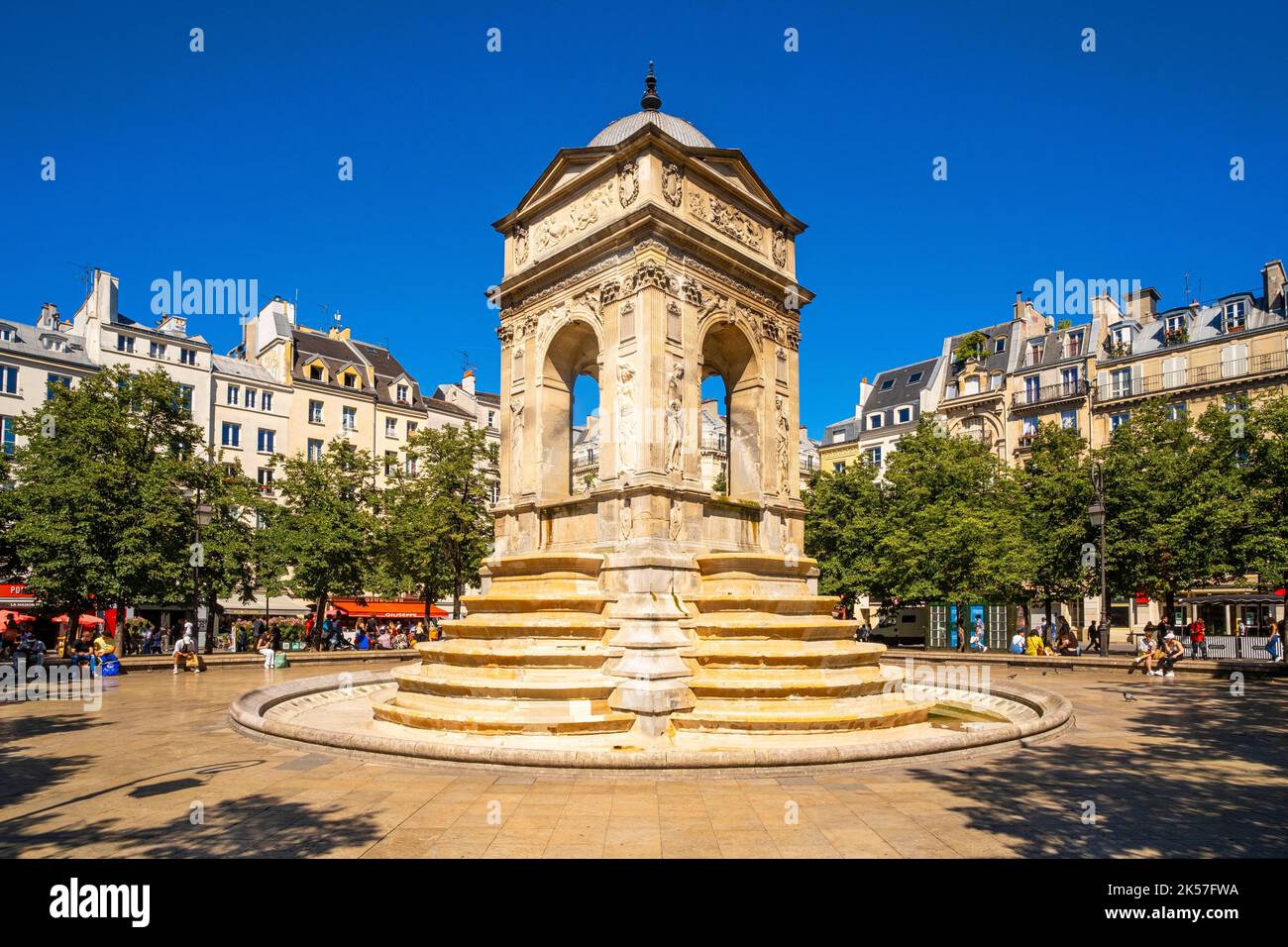 France, Paris, Chatelet district, place Joachim du Bellay, the Fountain of the Innocents Stock Photo