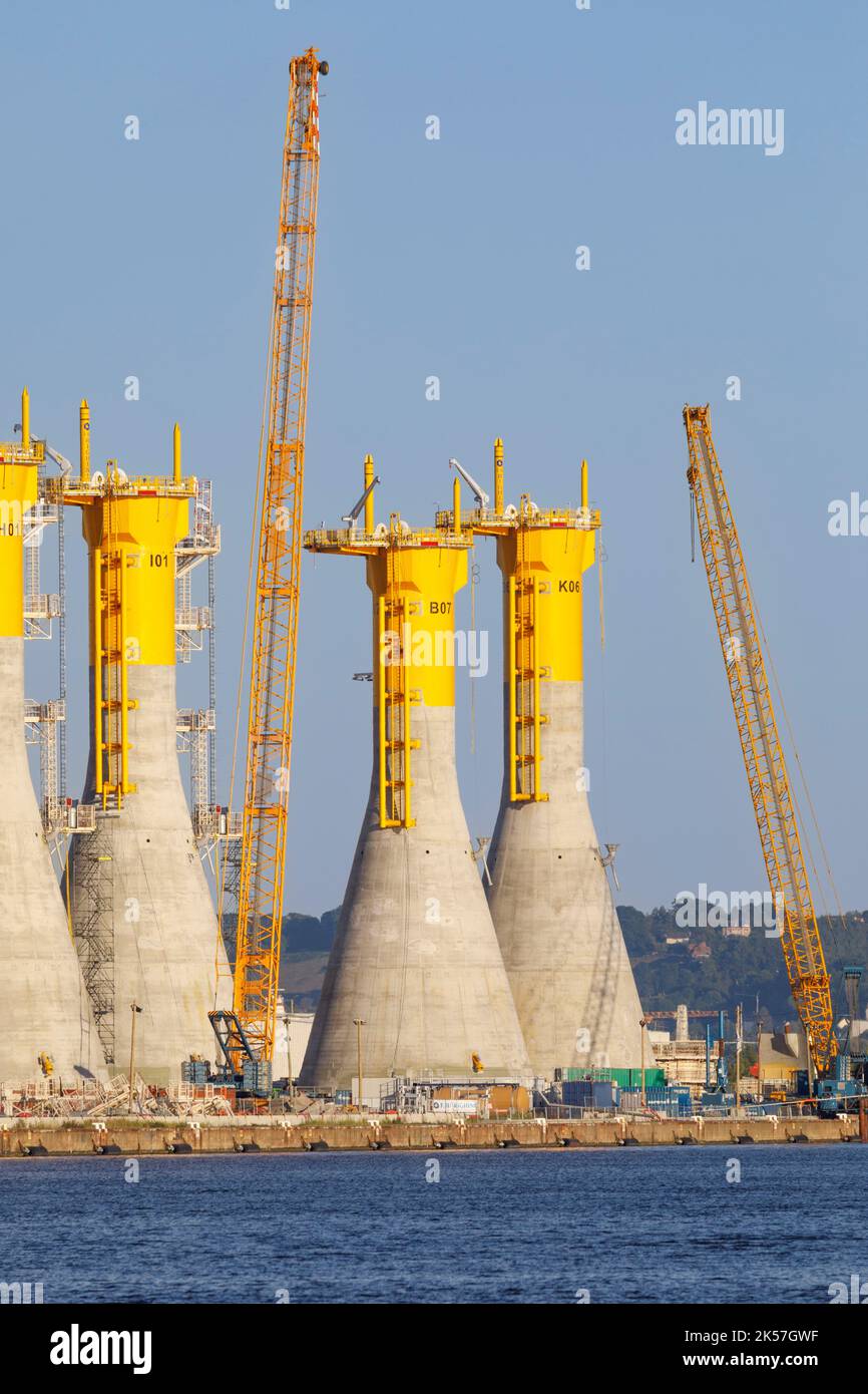 France, Seine-Maritime, Le Havre, the harbour, Bougainville wharf, construction of the gravity-based structures (GBS), engineered for the offshore wind farm of Fécamp Stock Photo