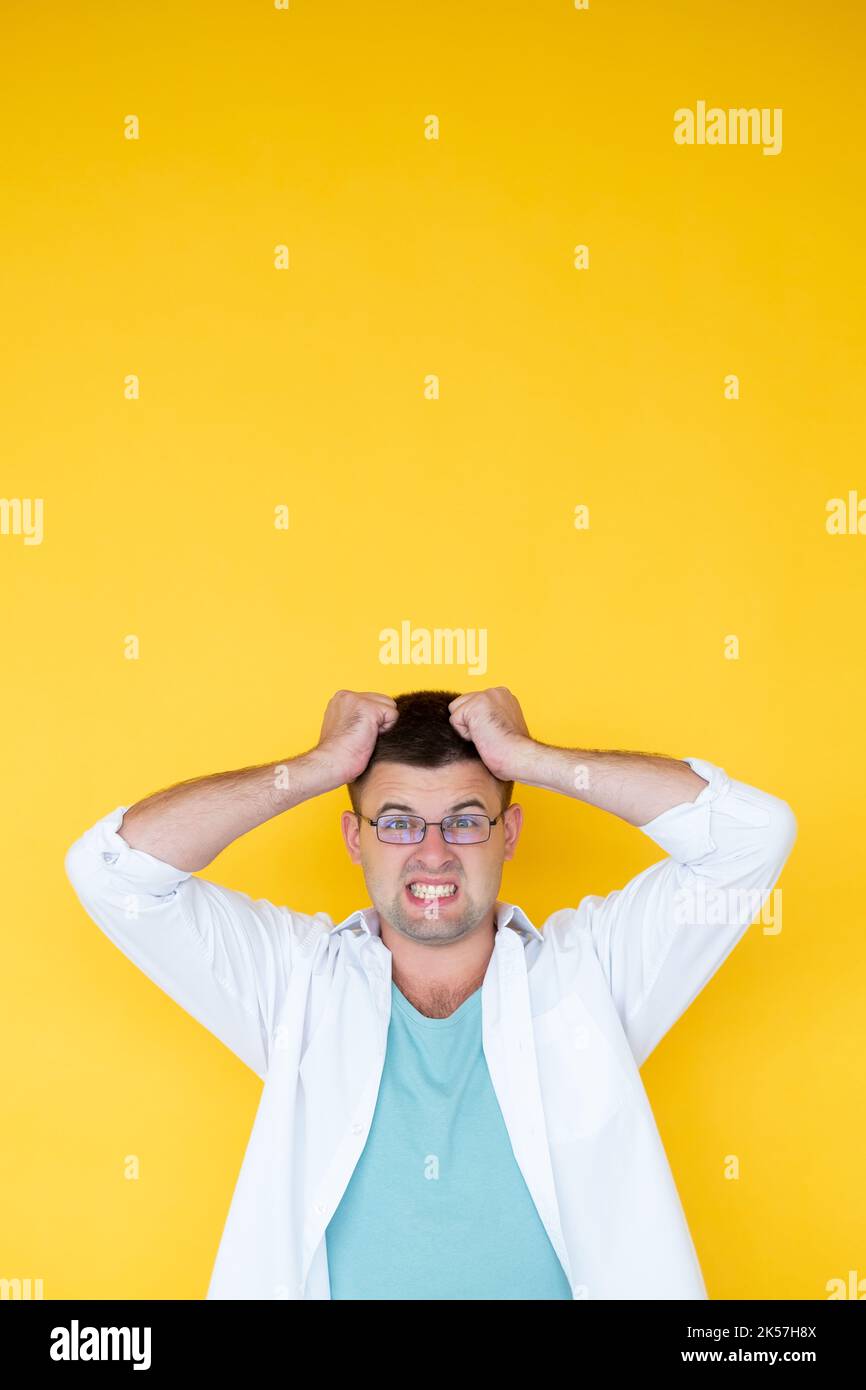 difficult problem overload man desperate feelings Stock Photo
