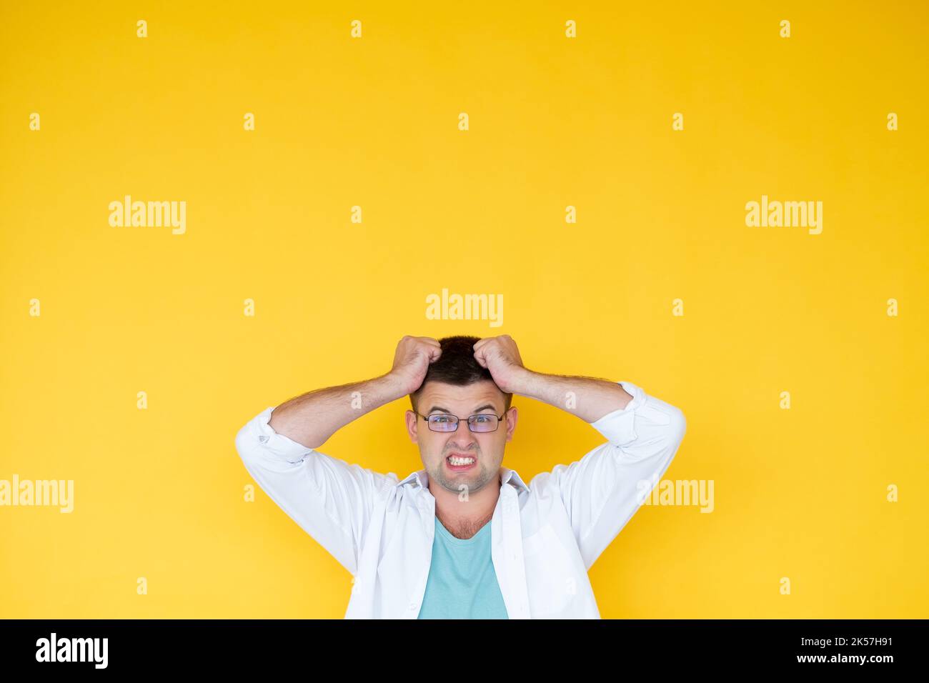 difficult problem overload man desperate feelings Stock Photo