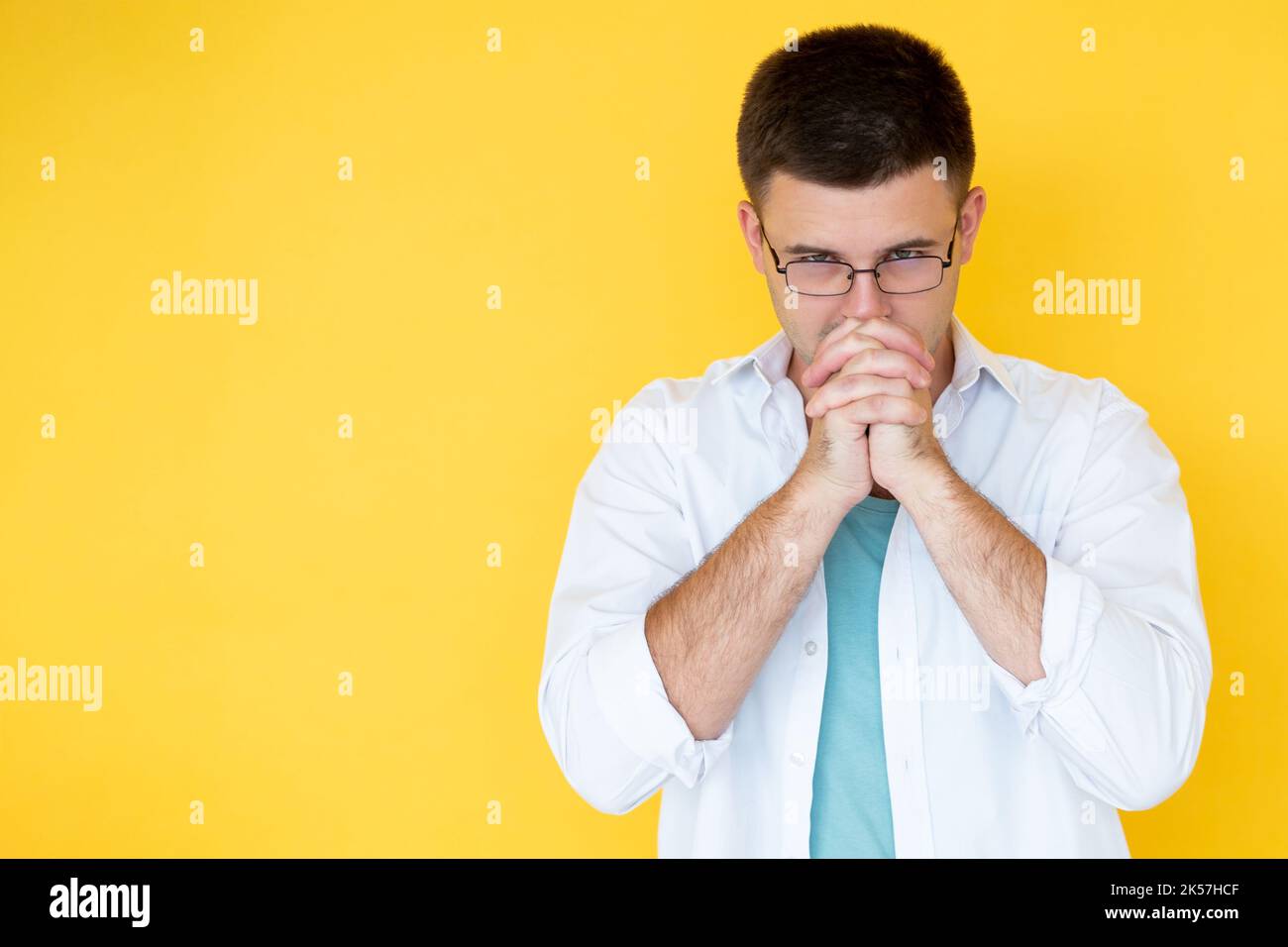 considering idea hopeful man faithful believes Stock Photo