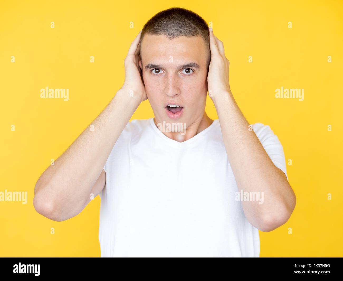 shocked situation disbelief man unexpected Stock Photo