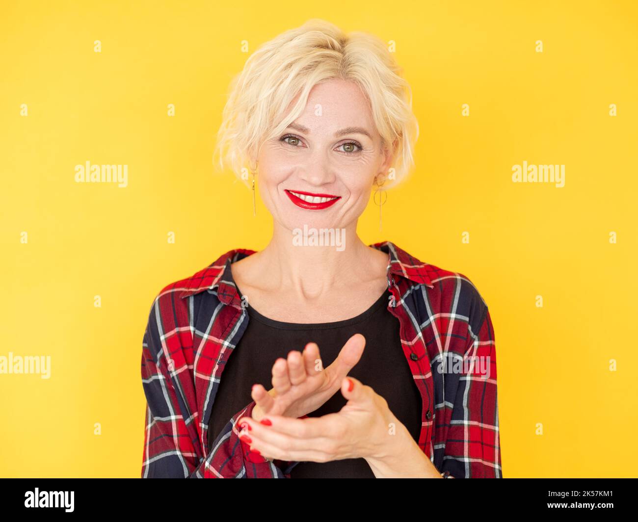 bravo applause happy woman well done positive Stock Photo