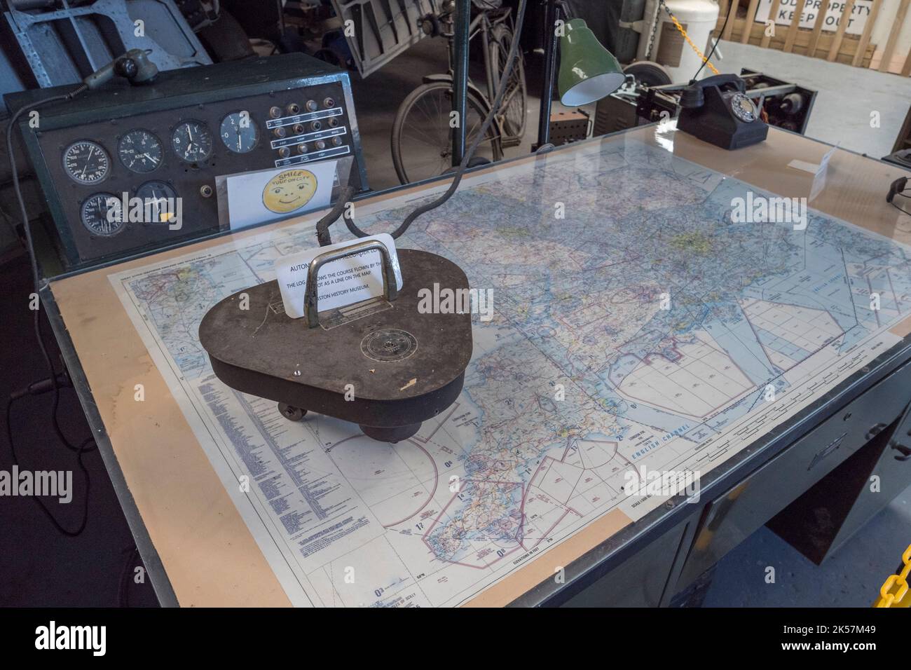 Map desk, part of the LINK trainer in the RAF Manston History Museum, Ramsgate, Kent, UK. Stock Photo