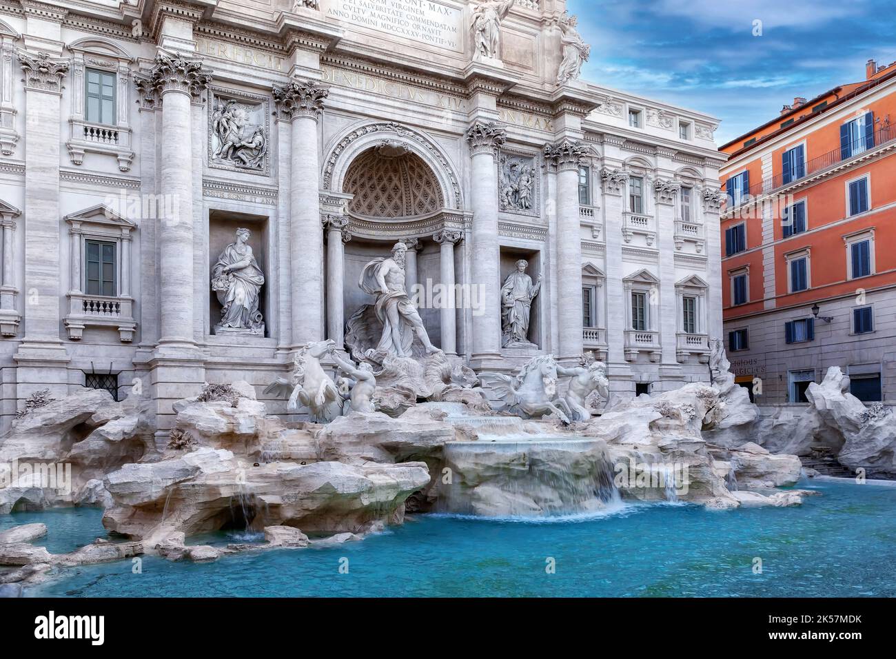 Statue Rome Side View The Trevi Fountain, side view of the facade. The famous monument of ...
