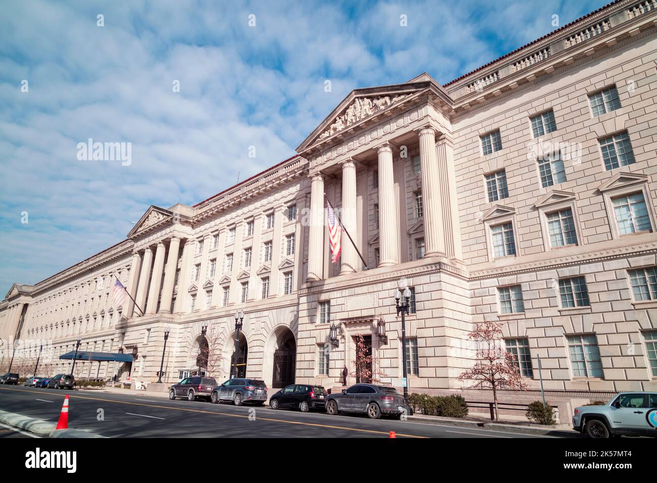 The United States Department of Commerce Herbert C. Hoover Building in Washington, DC, as seen from 15th street NW and Constitution Avenue NW. Stock Photo