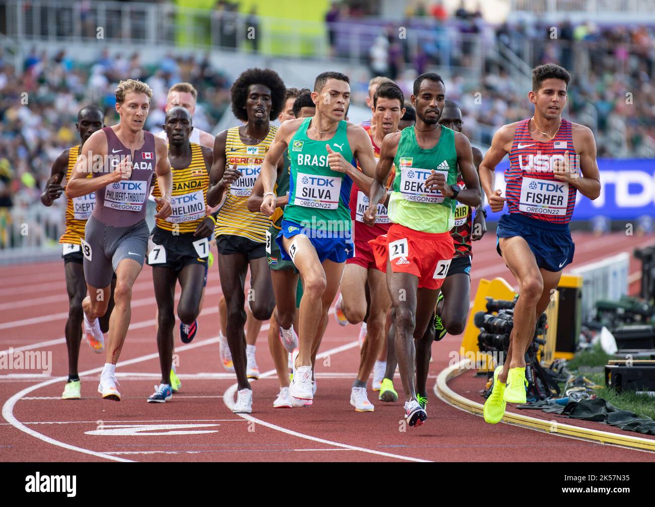Grant Fisher of the USA competing in the men’s 5000m heats at the World Athletics Championships, Hayward Field, Eugene, Oregon USA on the 21st July 20 Stock Photo