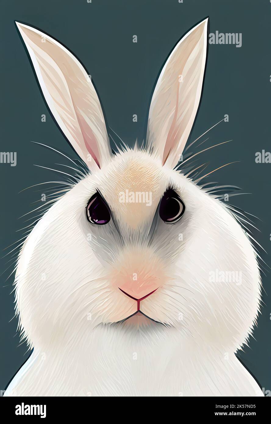 Fairytale cartoon chubby rabbit. Funny cheeky white rabbit. Digital illustration. Stock Photo