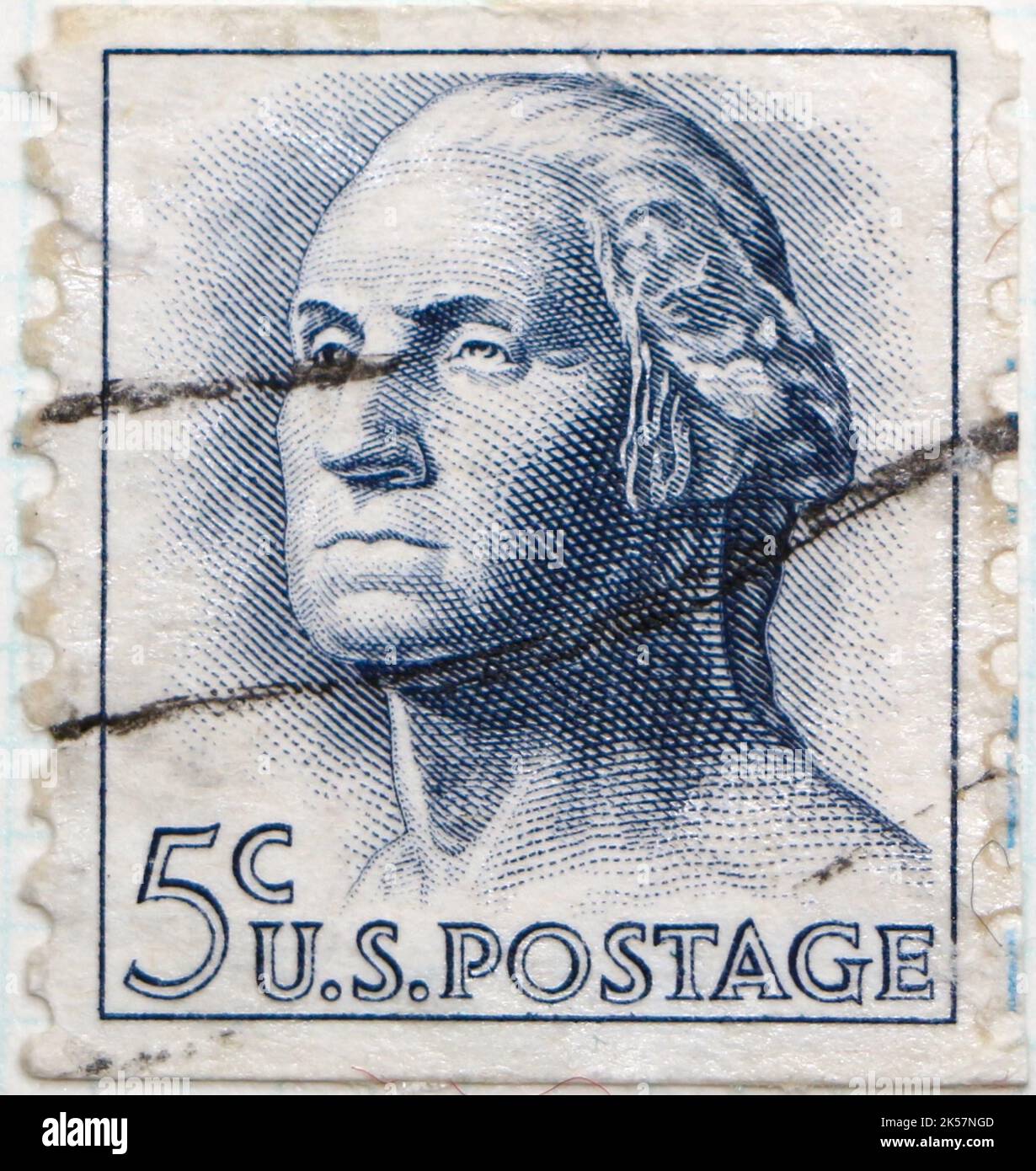 Photo of an American postage stamp with an illustration of George Washington (1732-1799) 1961-1966 Regular Issue Stock Photo