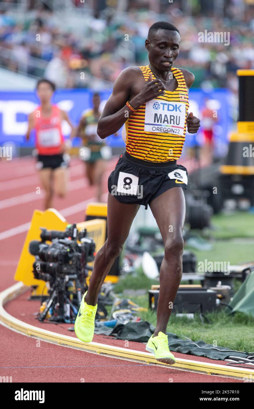 Peter Maru of Uganda competing in the men’s 5000m heats at the World Athletics Championships, Hayward Field, Eugene, Oregon USA on the 21st July 2022. Stock Photo