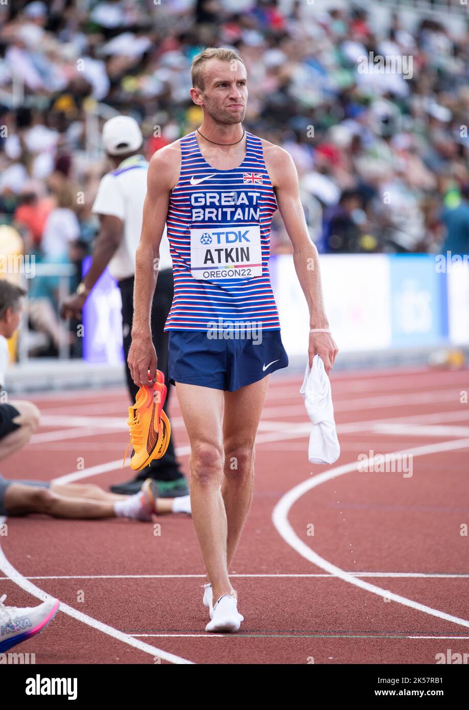 Sam Atkin of GB&NI competing in the men’s 5000m heats at the World Athletics Championships, Hayward Field, Eugene, Oregon USA on the 21st July 2022. P Stock Photo