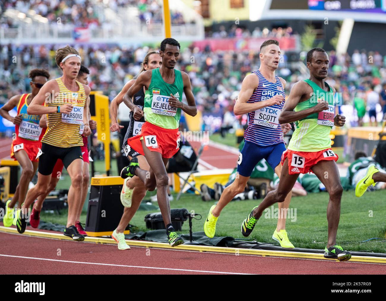 Yomif Kejelcha of Ethiopia competing in the men’s 5000m heats at the World Athletics Championships, Hayward Field, Eugene, Oregon USA on the 21st July Stock Photo