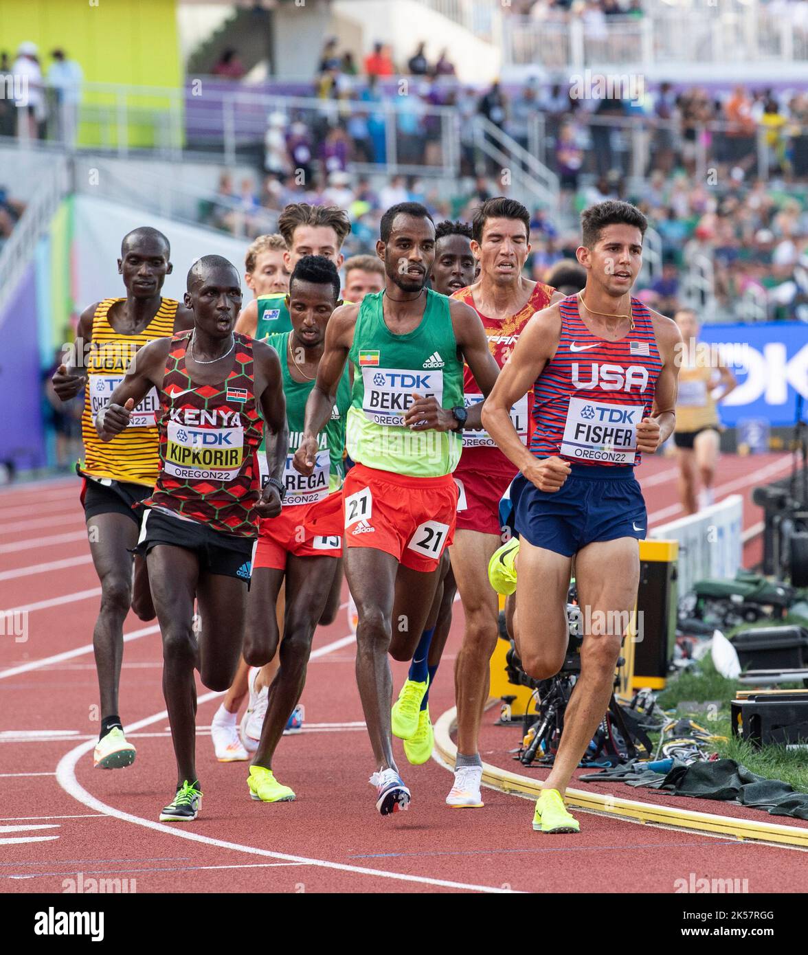 Telahun Haile Bekele of Ethiopia competing in the men’s 5000m heats at the World Athletics Championships, Hayward Field, Eugene, Oregon USA on the 21s Stock Photo