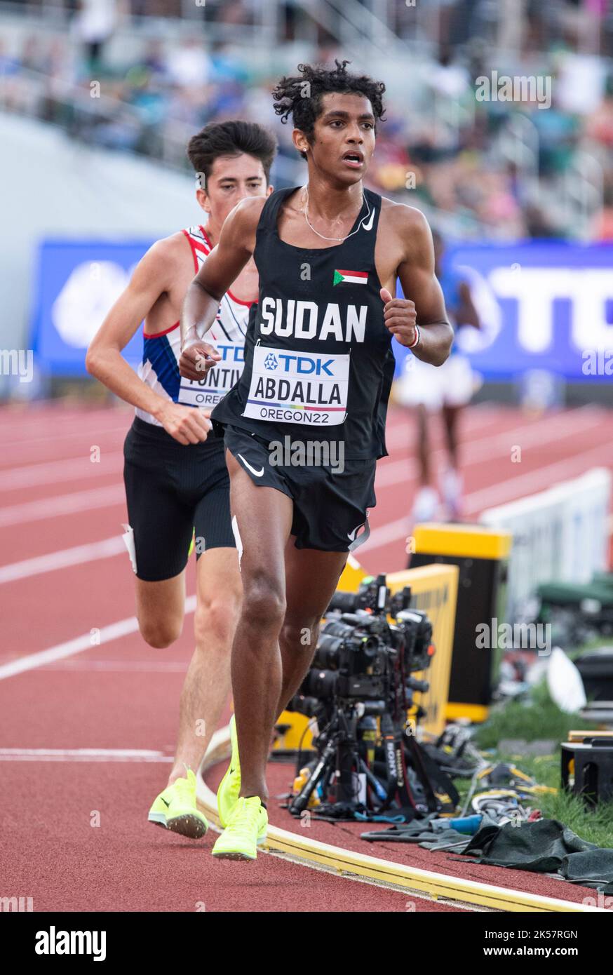 Yaseen Abdalla of Sudan competing in the men’s 5000m heats at the World Athletics Championships, Hayward Field, Eugene, Oregon USA on the 21st July 20 Stock Photo