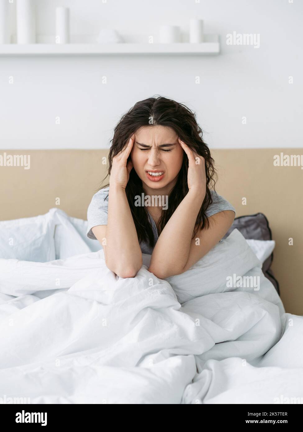 Morning headache. Insomnia problem. Sleep disorder. Sick disturbed