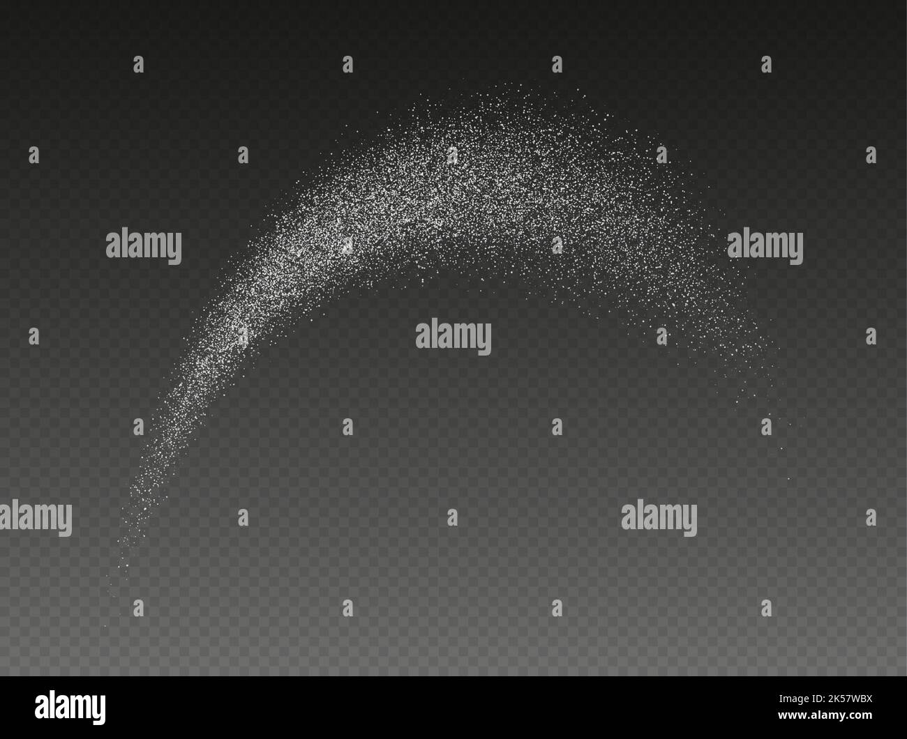Sugar powder splash, flying salt, baking flour top view. White powder