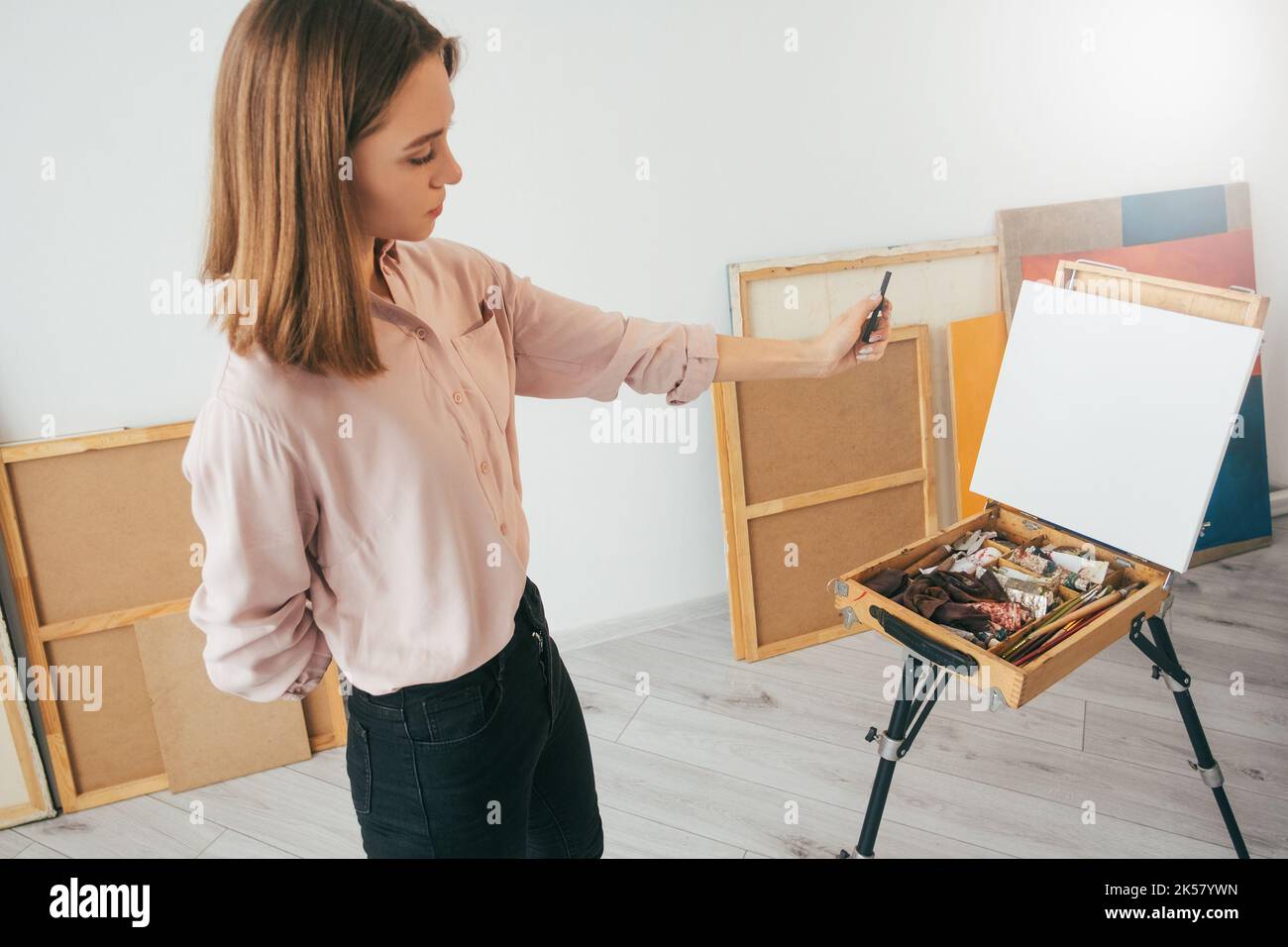 artist work perspective drawing painter measuring Stock Photo Alamy