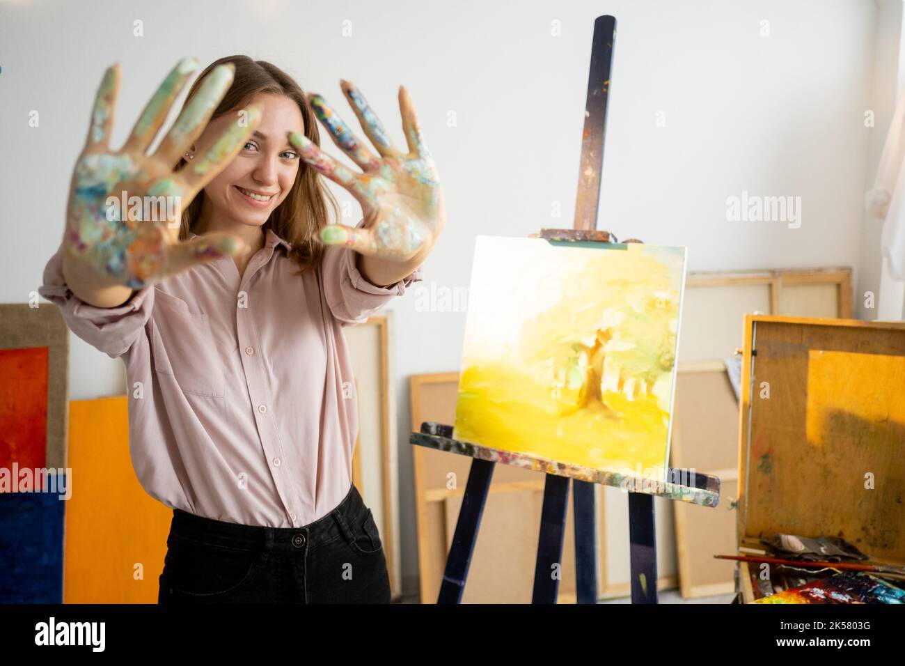creative hobby hand painting happy artist picture Stock Photo