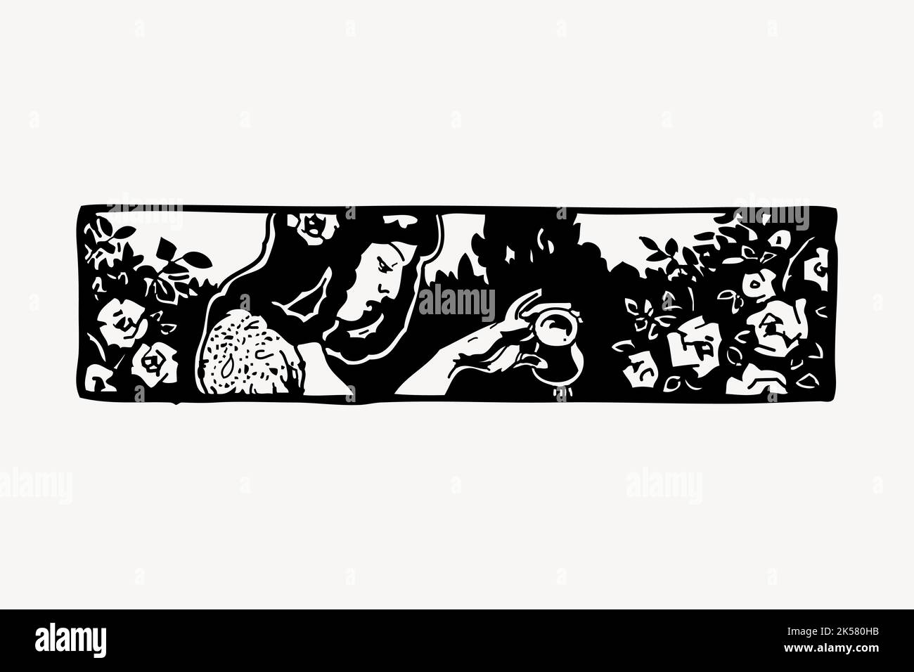 woman, vintage, black and white vintage illustration, icon, bookmark ...