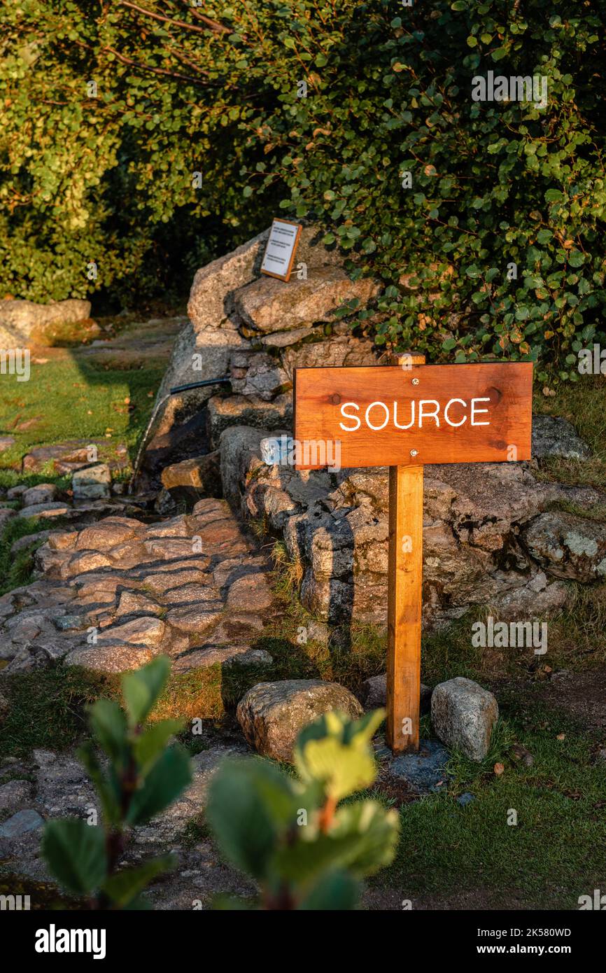 Source of drinking water at the Manganu refuge, GR20, Corsica, France Stock Photo