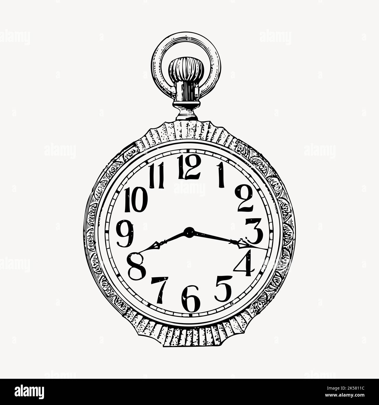 pocket watch, vintage icon, clock, black and white vintage illustration