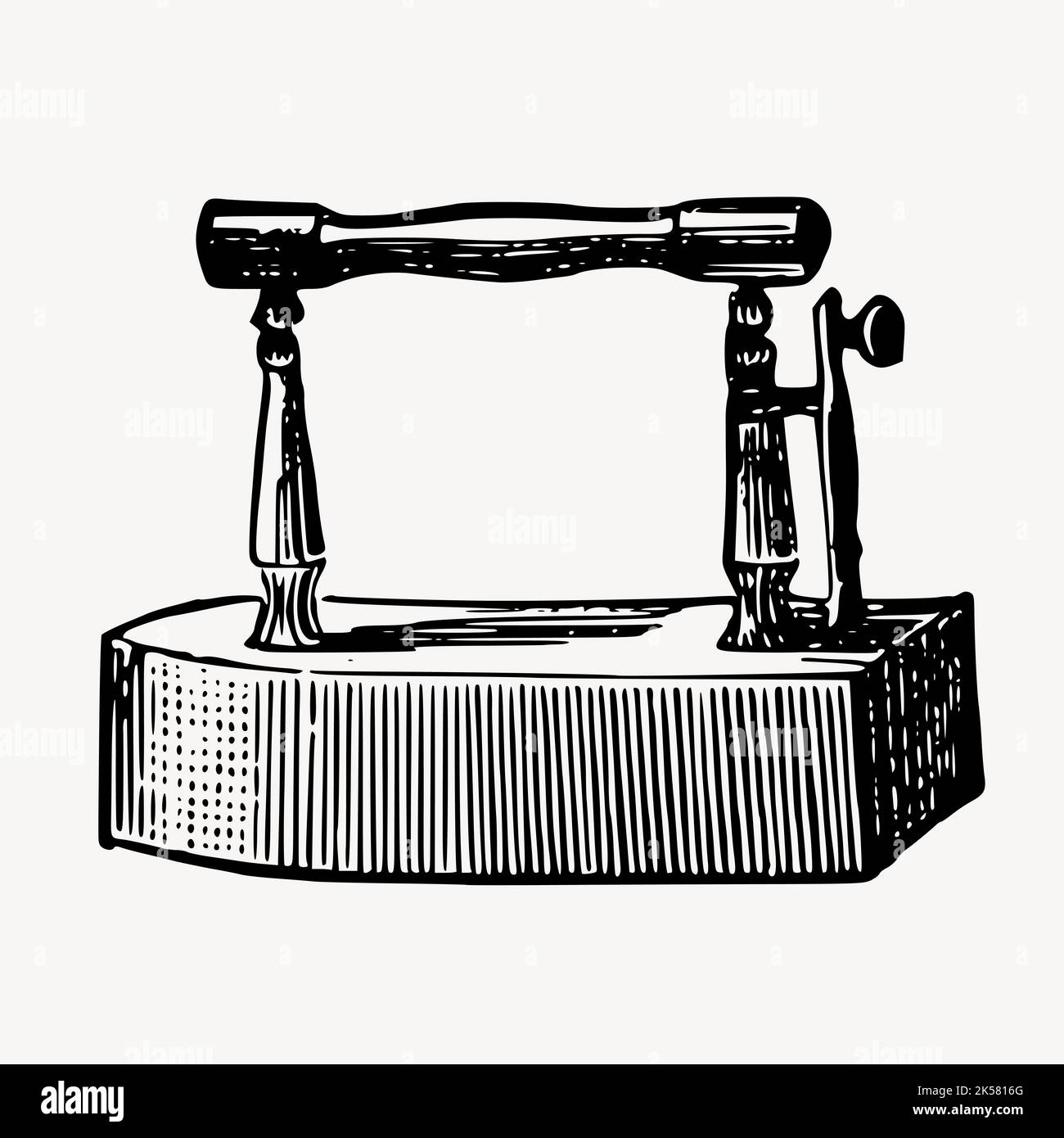 vintage iron, cloath iron, antique, art, artwork, black and white, bw, cast iron,clip art, clipart, clothes Stock Vector