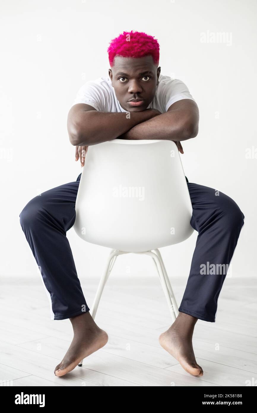 Hipster black man. Trend look. Model shooting. Attractive serious