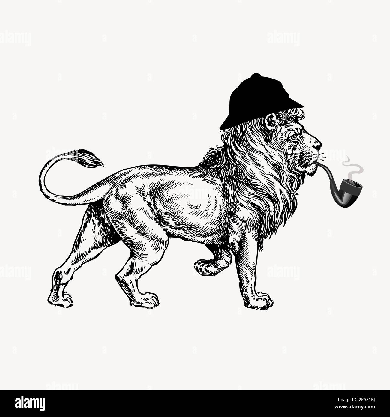 lion, animal, vintage illustrations, black and white, detective vintage