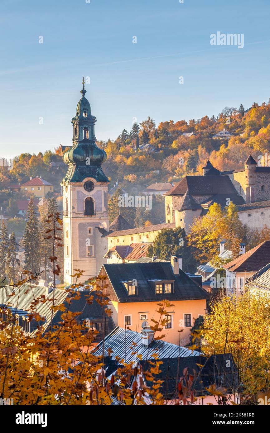 Tower of The Old Castle in Banska Stiavnica at an autumn season, Slovakia, Europe. Stock Photo