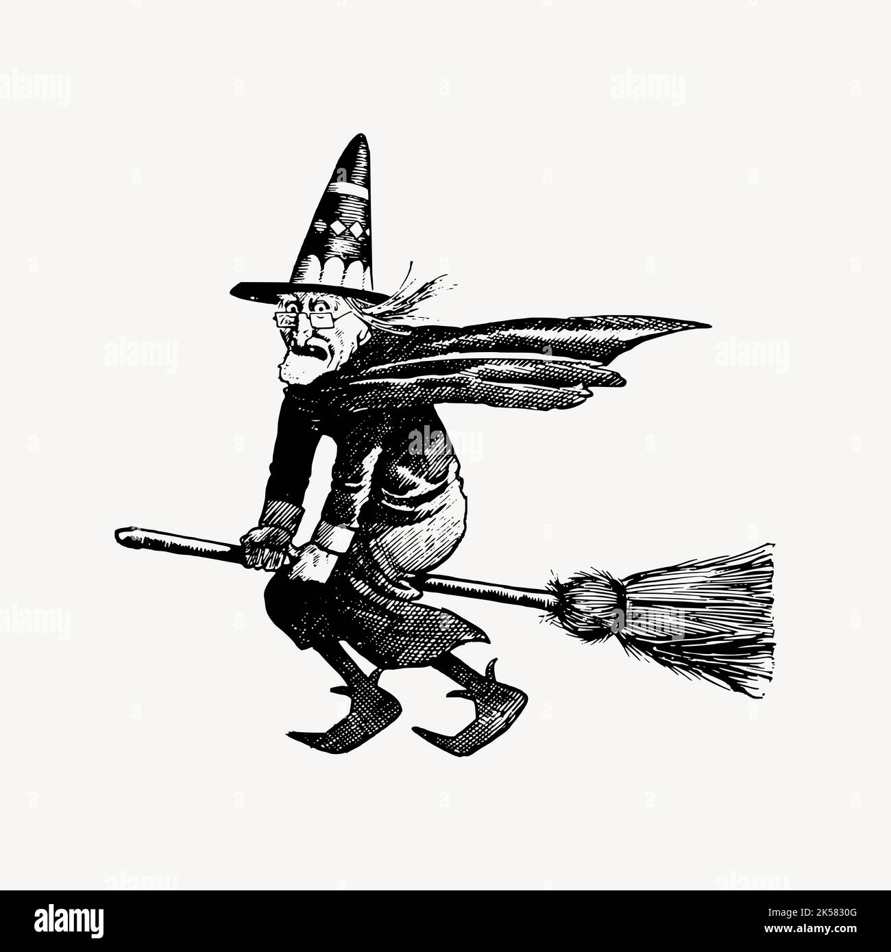 Flying witch clipart, Halloween illustration vector Stock Vector Image