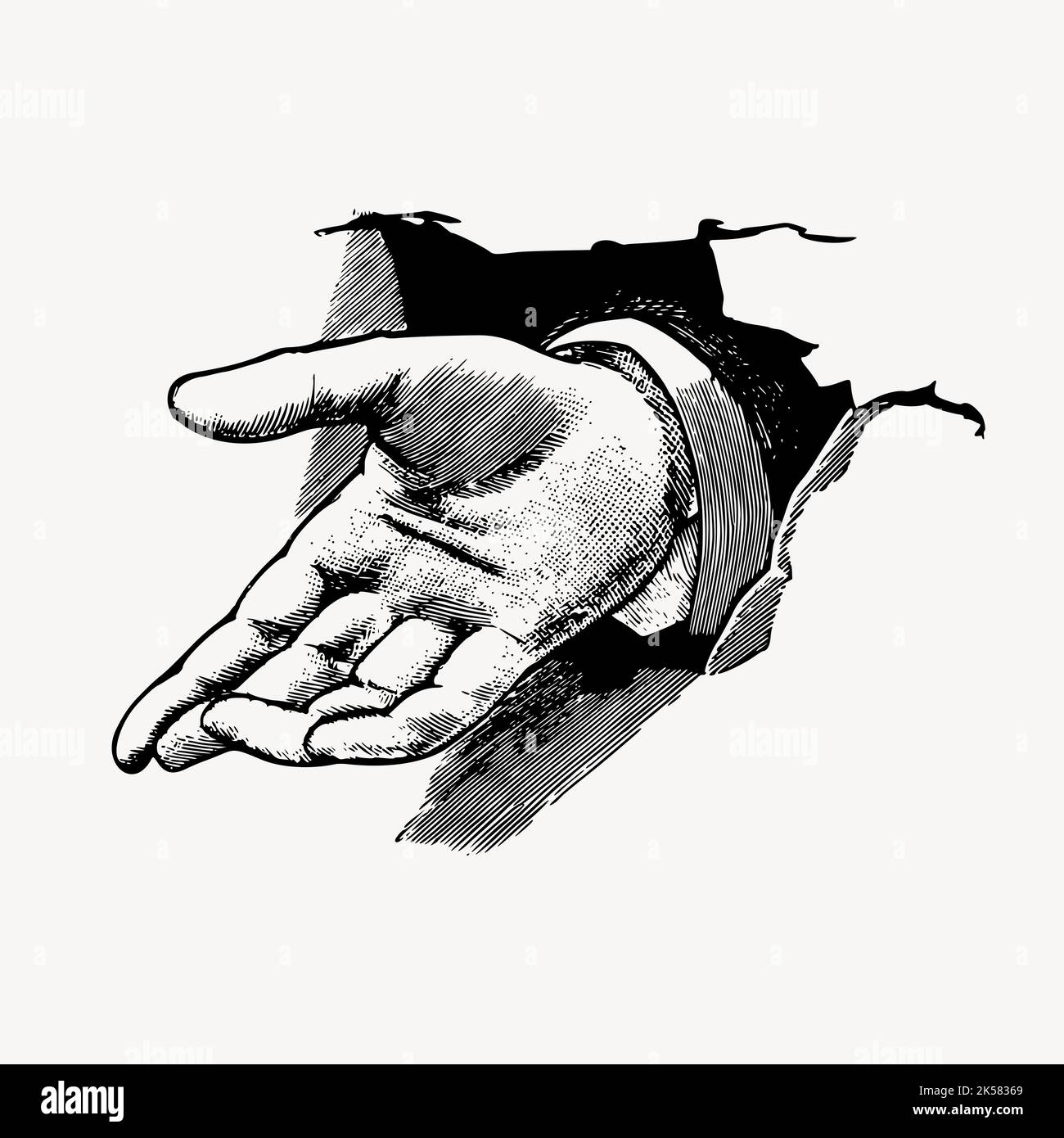 Helping hand drawing, vintage illustration vector Stock Vector Image