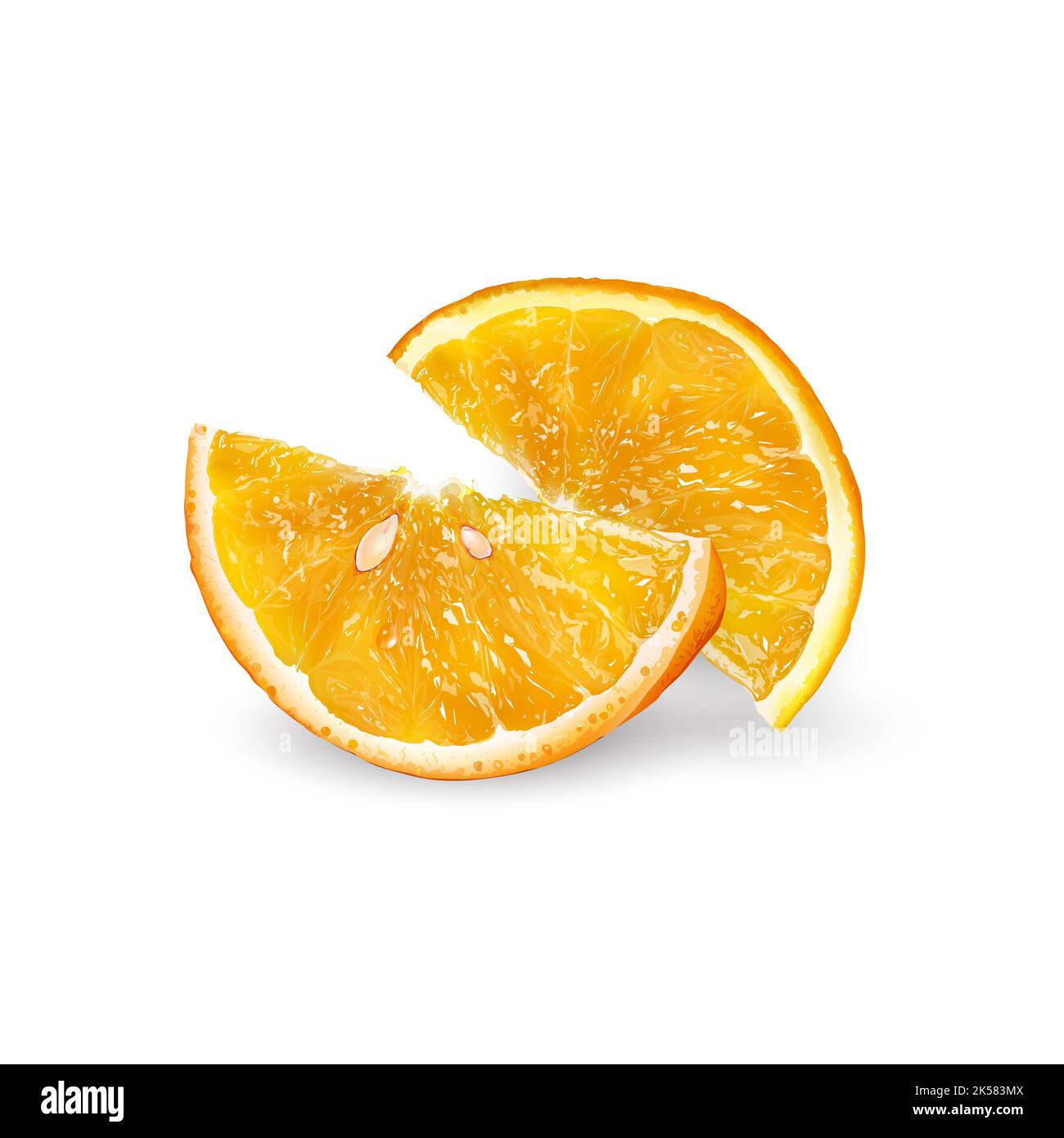 Two orange slices on a white background. Stock Photo