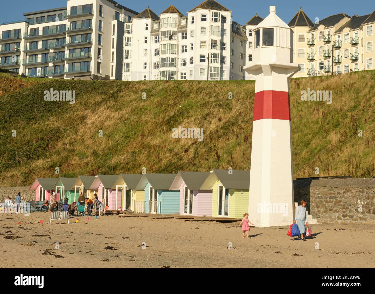 Colourful beach huts at the foot of the promenade in Port Erin, Isle of