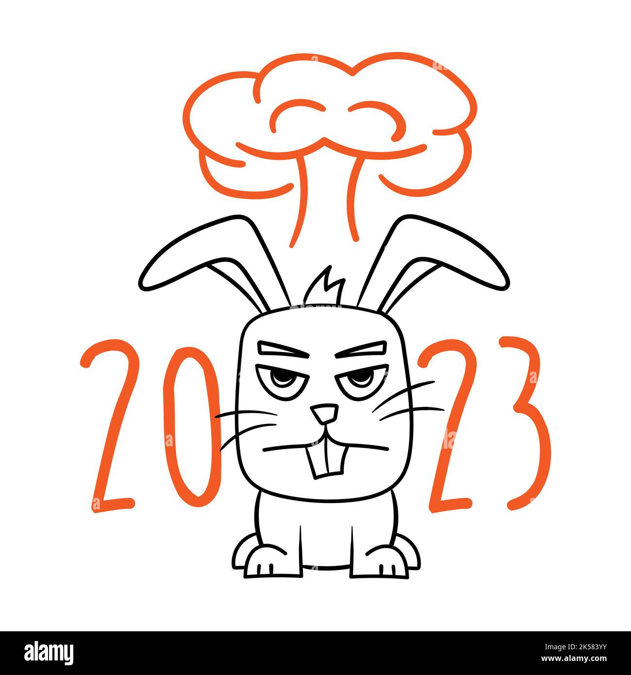 Angry rabbit. Symbol of 2023. Tough year. An explosion behind the back ...