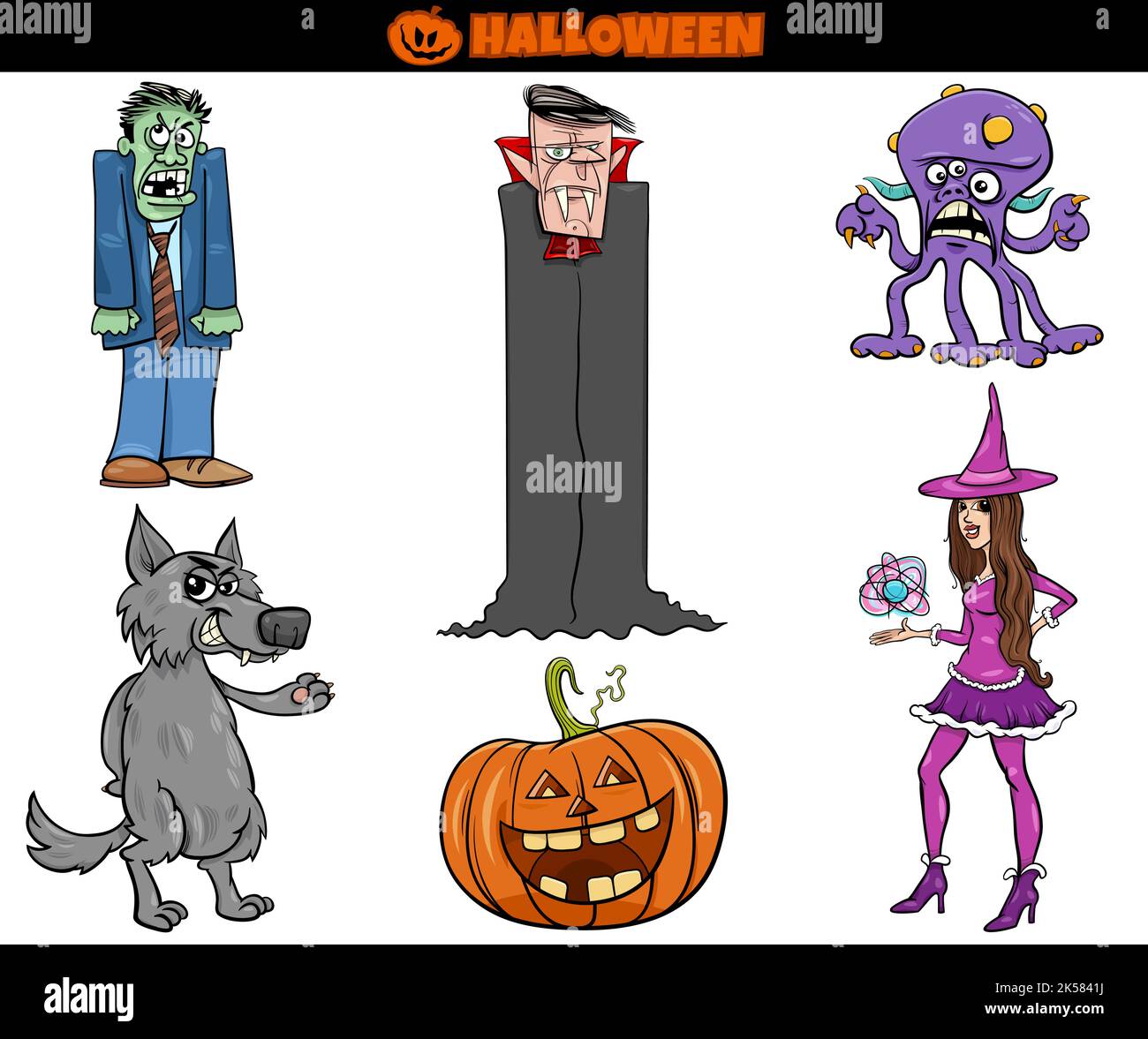 Cartoon illustration of Halloween spooky holiday comic characters set Stock Vector