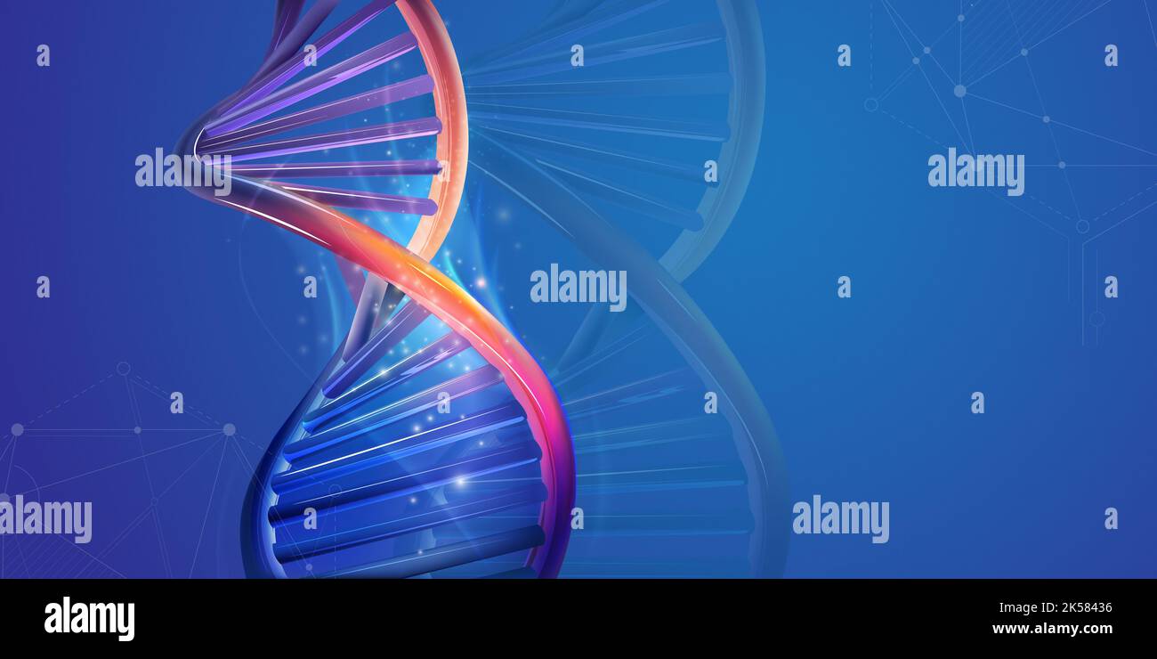 Double helix DNA strand on a blue background Stock Photo - Alamy