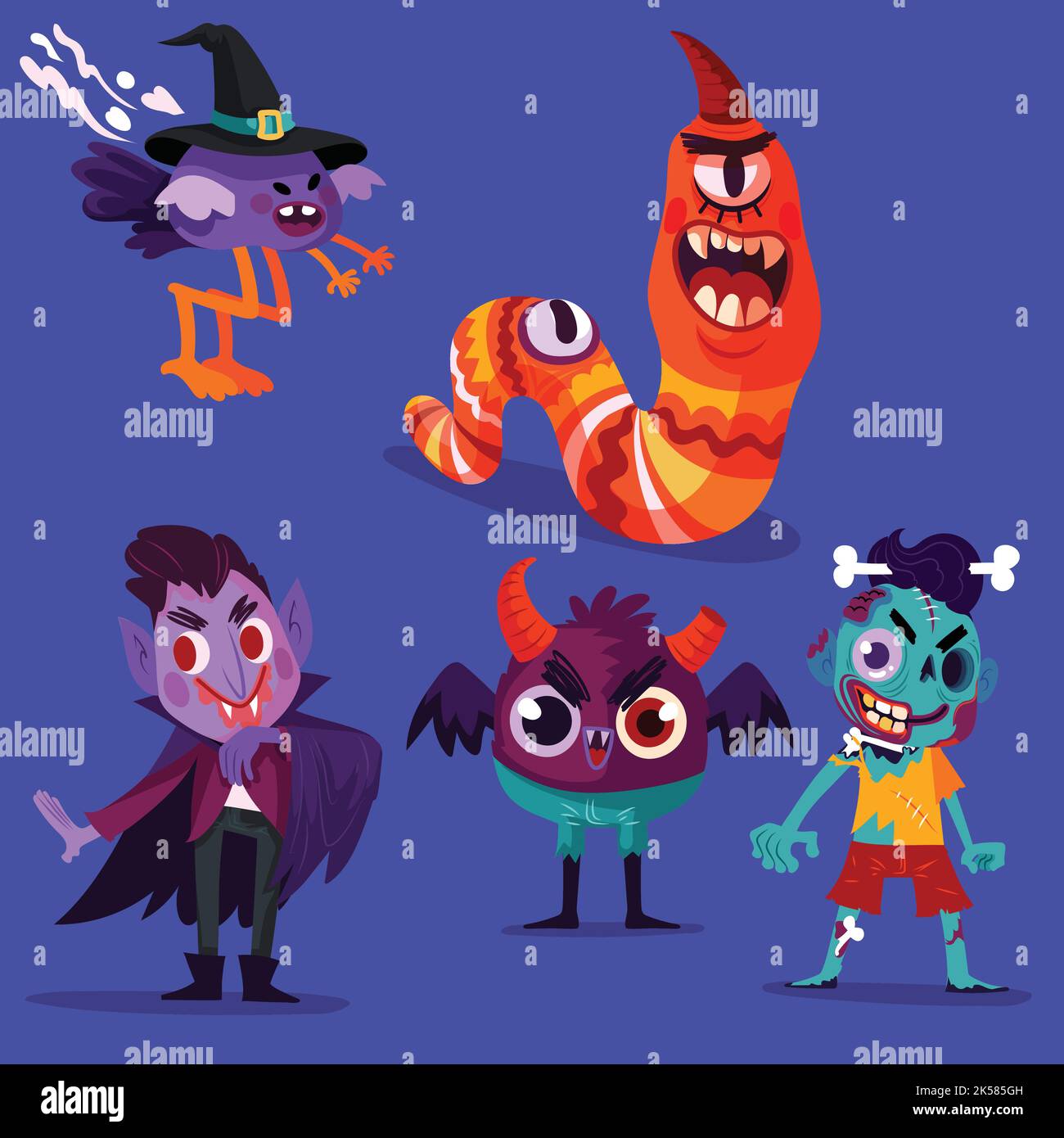 flat halloween characters collection vector design illustration Stock