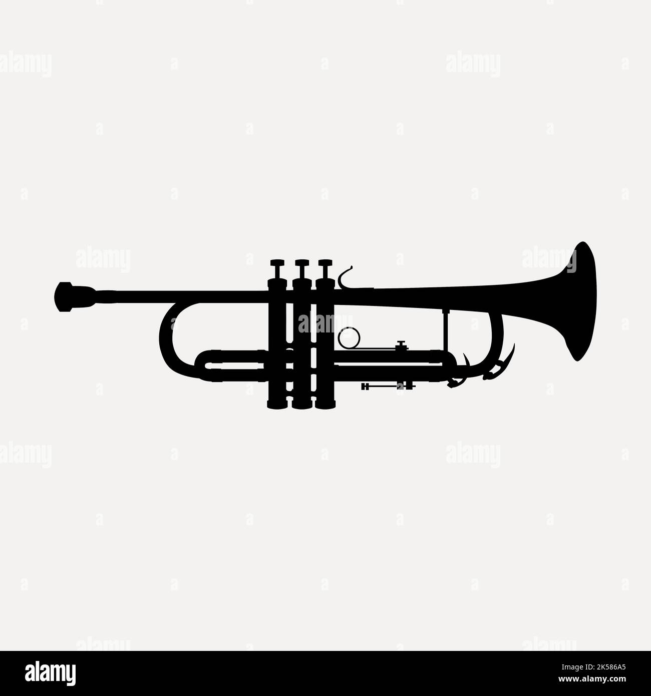 Trumpet silhouette clipart, musical instrument illustration in black