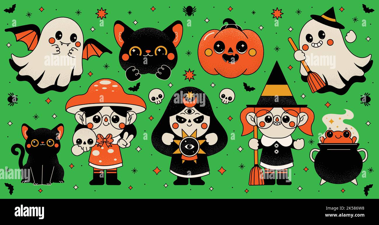 flat halloween elements collection vector design illustration Stock Vector