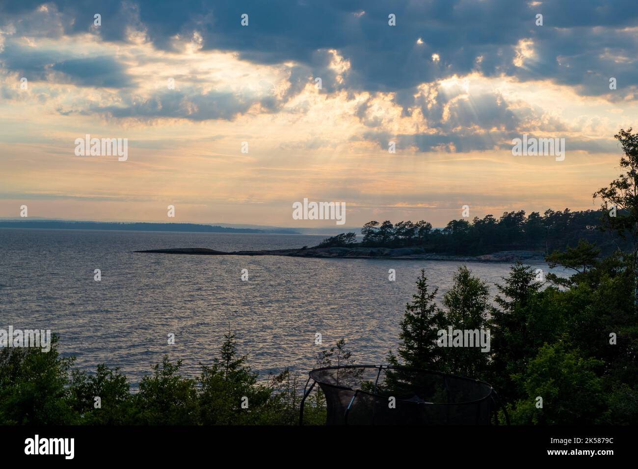 view at sunset in Oslofjord, Moss, Norway Stock Photo