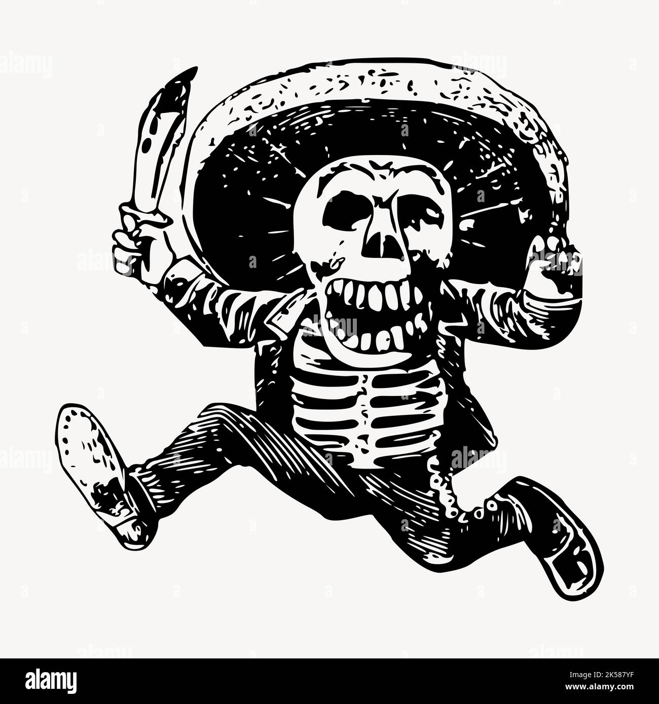Mexican Skeleton Character Clipart Vintage Illustration Vector Stock Mexican Skeleton Character Clipart Vintage Illustration Vector 2K587YF
