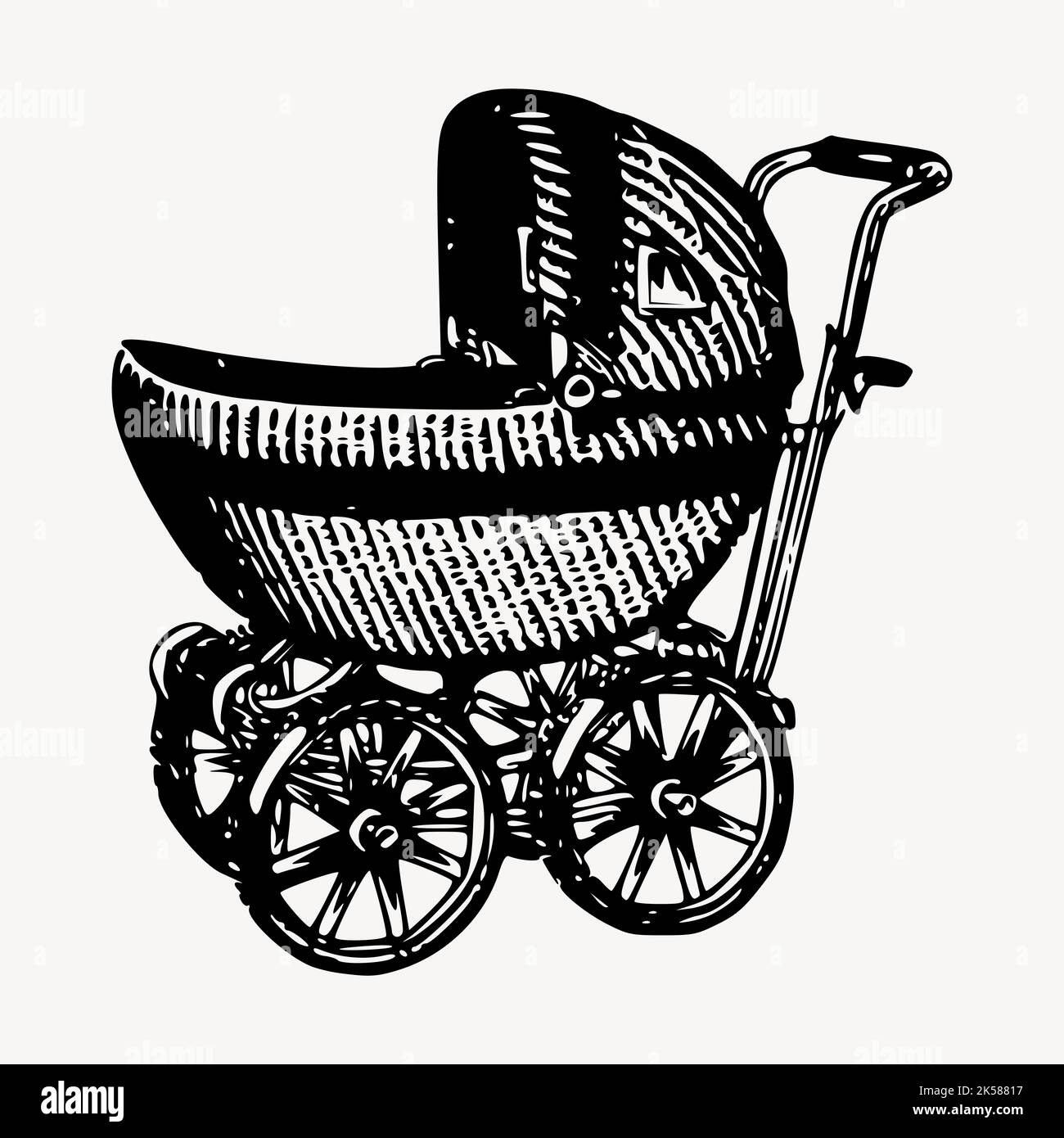 Antique baby buggy clipart, vintage illustration vector Stock Vector