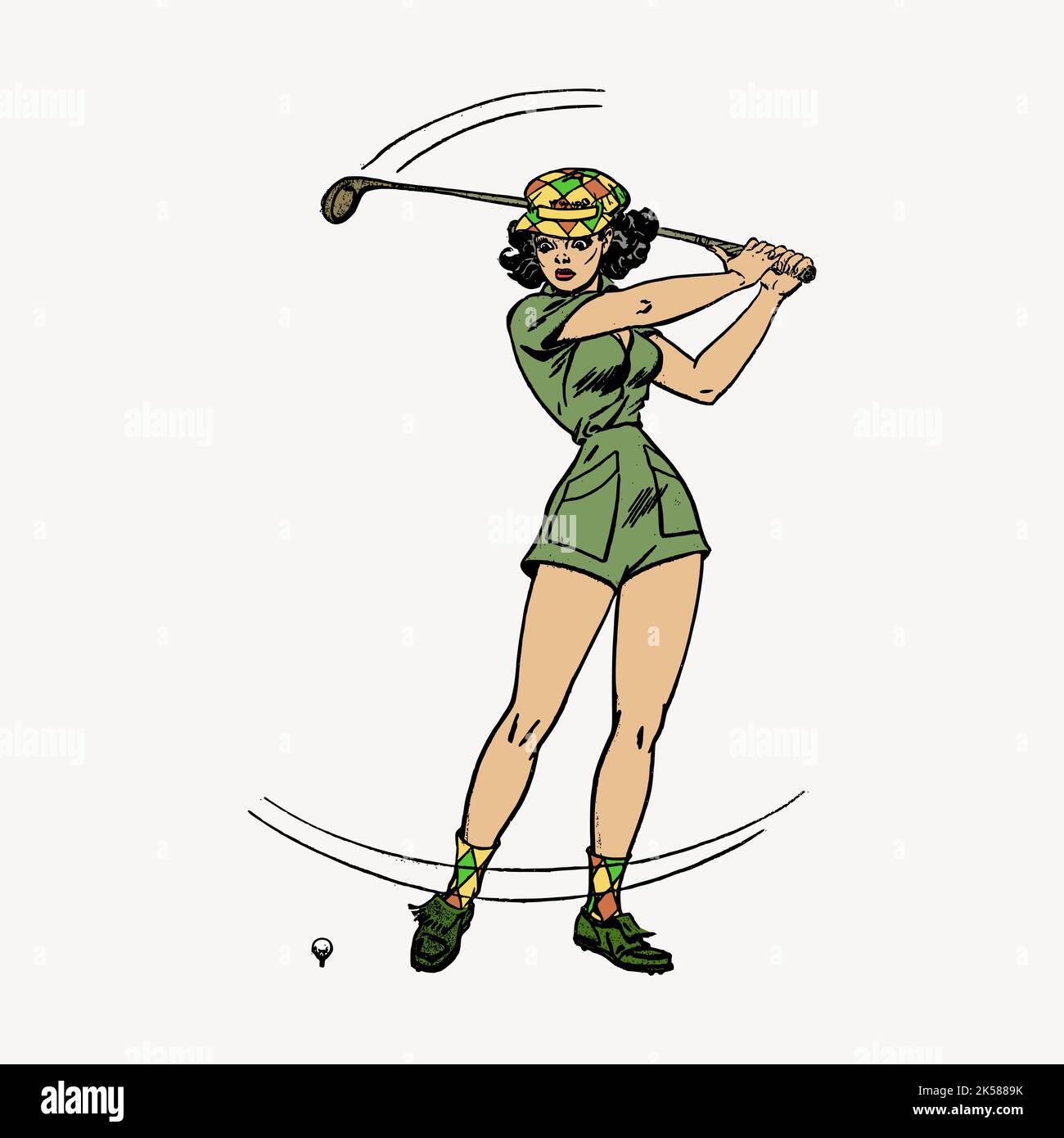 Pinup golfer clipart, vintage illustration vector Stock Vector Image